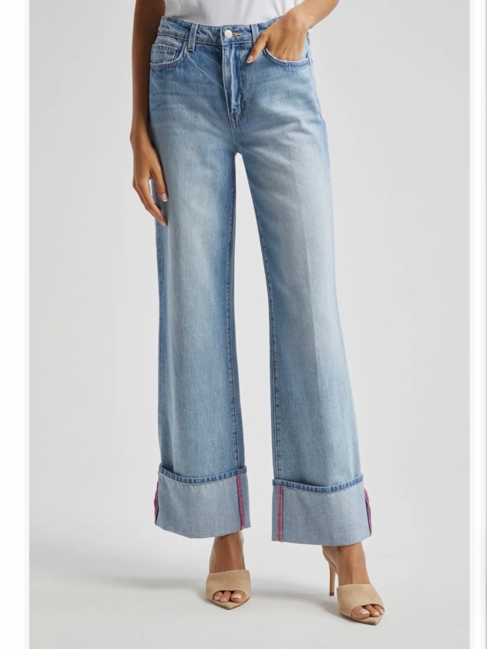 L’Agence Miley High Waist Cuff Wide Leg Jeans